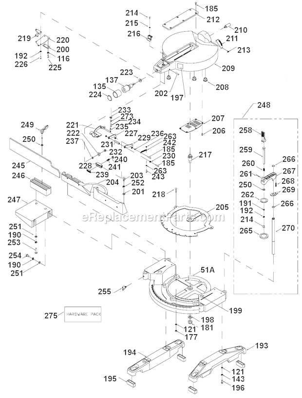 Page B Diagram and Parts List for Type 1 Porter Cable Miter Saw